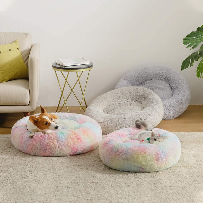 Round Rainbow Collection Extra Plush Calming Donut Cat Bed | Cat Beds | Pet Beds | Donut Beds | Plush Cat Beds | Cat Nests | Estilo Living