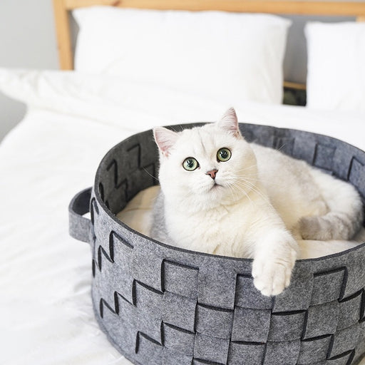 Round Felt Washable Cat Nest with Cushion | Luxe Cat Beds | Round Cat Beds | Cat Baskets | Plush Cat Beds | Washable Cat Beds | Felt Cat Nests | Estilo Living