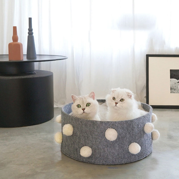 Round Felt Washable Cat Nest with Cushion | Luxe Cat Beds | Round Cat Beds | Cat Baskets | Plush Cat Beds | Washable Cat Beds | Felt Cat Nests | Estilo Living
