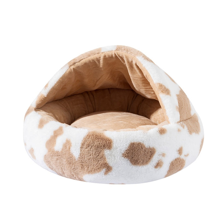 Cow Patch Round Plush Calming Dog Cave Bed | Dog Beds | Pet Beds | Round Dog Beds | Plush Dog Beds | Dog Nests | Dog Caves | Dog Cushion Beds | Estilo Living