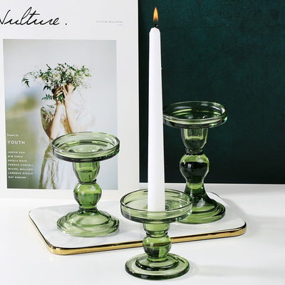 Moss Green Vintage Glass Taper Candlestick Holders | Retro Candle Holders | Green Candle Holders | Glass Candle Holders | Vintage Candle Holders | Tableware | Christmas Candle Holders | Estilo Living