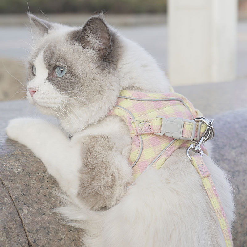 Adjustable Plaid Cat Harness and Leash | Escape Proof Cat Harness | Cat Vest Harness | Reflective Cat Harness | Cat Leash | Best Cat Harness | Estilo Living