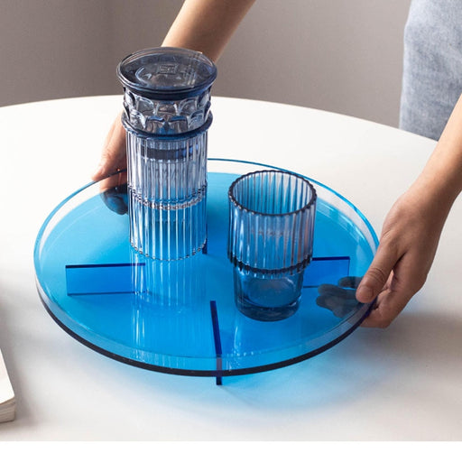 Azure Blue Round Acrylic Tray Organizer | Acrylic Trays | Storage Organizer | Storage Tray | Storage Trays | Food Serving Tray | Round Storage Trays | Round Portable Tray | Acrylic Tray | Buy Acrylic Tray Clear Online Now at Estilo Living