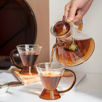 Amber Retro Teapot Set with Glass Strainer | Glass Teapots | Teaware | Coffeeware | Amber Teapots | Retro Teapots | Acrylic Trays | Tea Serving Trays | Estilo Living