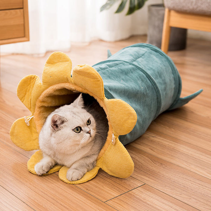 Summer Garden Corduroy Cat Tunnel | Cat Toys | Cat Entertainment | Collapsible Cat Tunnel | Cute Cat Tunnels | Sunflower Cat Tunnel | Eggplant Cat Tunnel | Carrot Cat Tunnel | Farmhouse Cat Tunnels | Estilo Living  