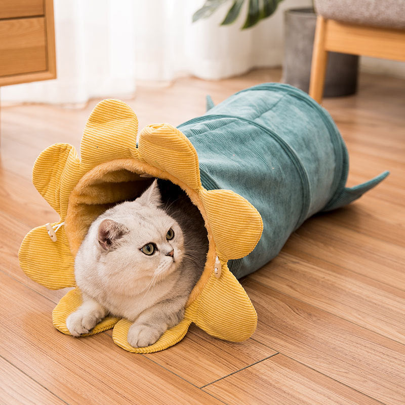 Summer Garden Corduroy Cat Tunnel | Cat Toys | Cat Entertainment | Collapsible Cat Tunnel | Cute Cat Tunnels | Sunflower Cat Tunnel | Eggplant Cat Tunnel | Carrot Cat Tunnel | Farmhouse Cat Tunnels | Estilo Living  