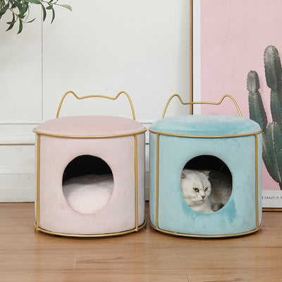 Luxury Velvet Stool with Cat Cave | Cat House | Cat Beds | Space Saving Furniture | Multipurpose Pet Beds | Cat Caves | Cat Nests | Stylish Cat Beds | Estilo Living