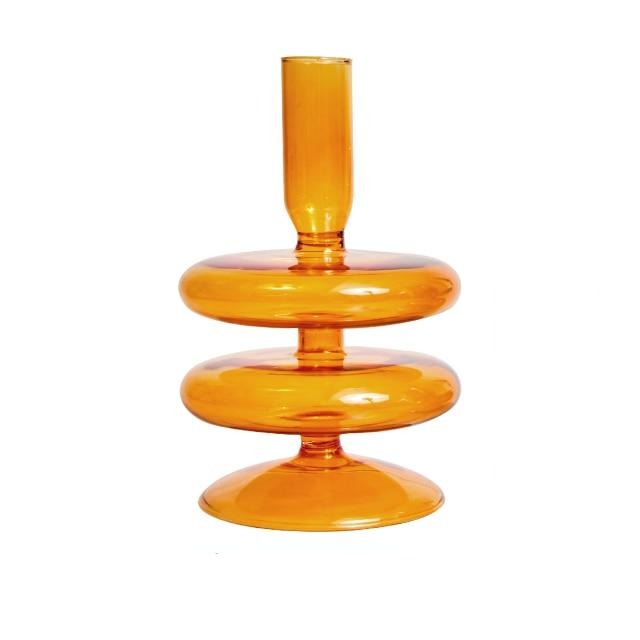 Orange Amber Glass Taper Candle Holder & Vase Collection | Home Decor | Orange Glass Candle Holders | Decor Feature Pieces | Decorative Ornaments | Amber Colored Glass | Estilo Living