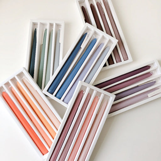 Delilah Multi-Colored Soy Wax Scented Taper Candle 4-Piece Sets | Long Taper Candles | Green Taper Candles | Blue Taper Candles | Purple Taper Candles | Orange Taper Candles | Brown Taper Candles | Pink Taper Candles | Colorful Taper Candles | Estilo Living