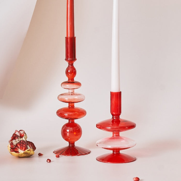 Christmas Red Glass Taper Candle Holders & Vases | Home Decor | Red Glass Candle Holders | Decor Feature Pieces | Decorative Ornaments | Red Colored Glass | Estilo Living