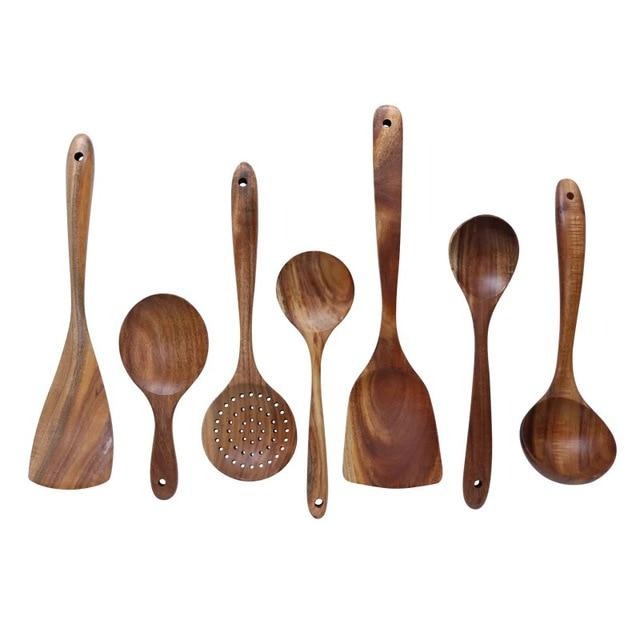 The Full 7-Piece Set from the Woodland Kitchen Utensils Collection - Buy Wood Cooking Utensils - from Estilo Living